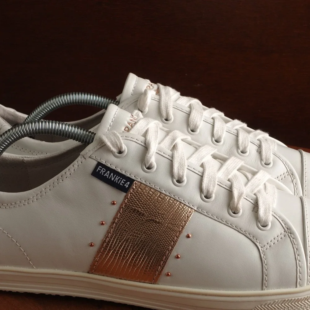 Frankie4 Sneakers Womens SZ 12 White Gold Elena II Leather Classic Casual Shoes